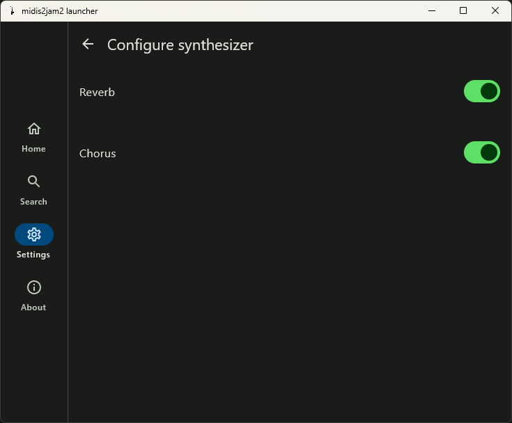 The synthesizer configuration screen.